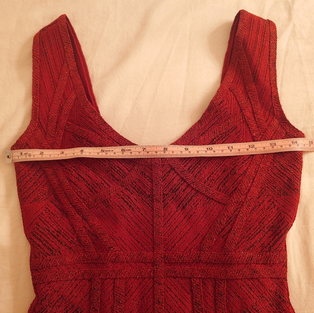 NWT Shimmery Wine Red HERVE LEGER Holiday Bodycon Icon Bandage Dress XS Sparkles - Picture 4 of 13